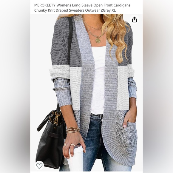 Gray color block open cardigan - Picture 5 of 6